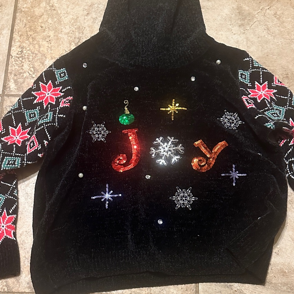 Holiday Time Black Turtleneck Sweater with Festive Embellishments